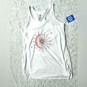 NWT- CLUB PILATES White Sun Racerback Graphic Tank Top